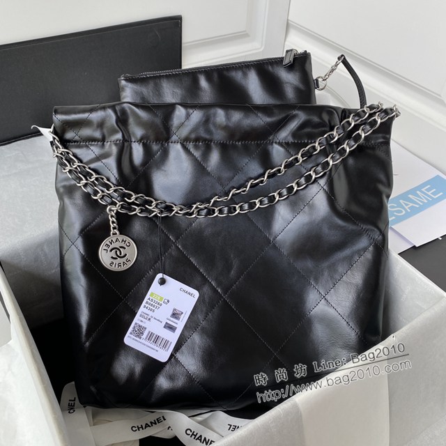 Chanel專櫃新款復古銀扣鏈條肩背包 香奈兒2022S春夏火爆22 bag毛呢購物袋 AS3260 djc4366